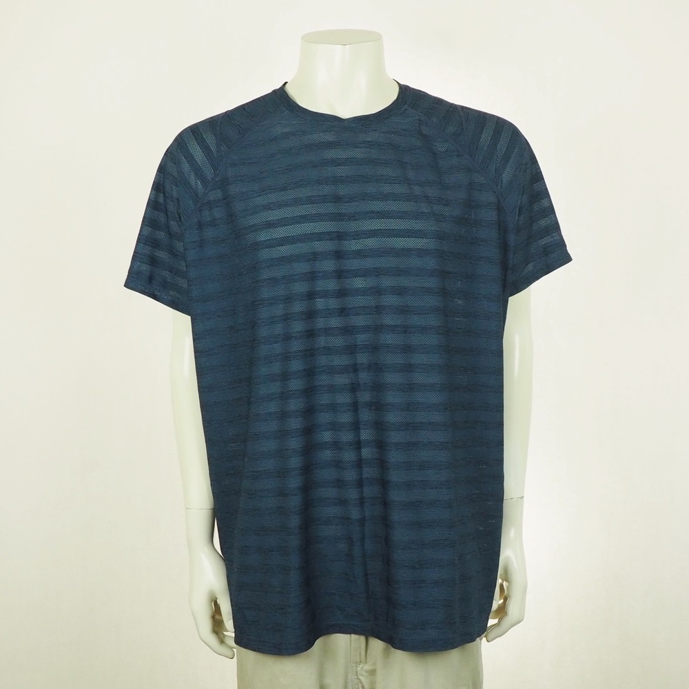 Saxx DropTemp Cooling Mesh Training Tee Shirt Mens 2XL XXL Blue Striped Stretch